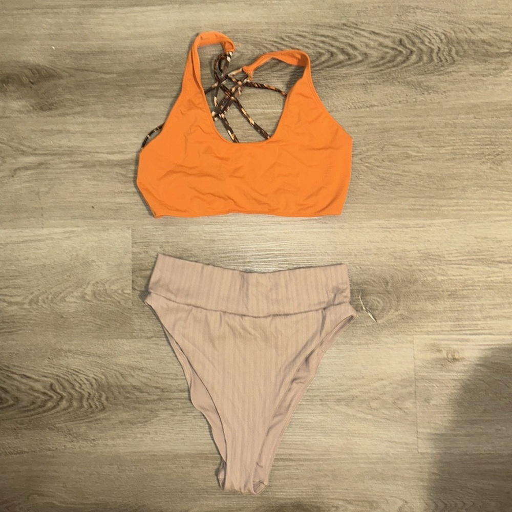 Icon Swim Orange Swimsuit Top with Arie bottoms